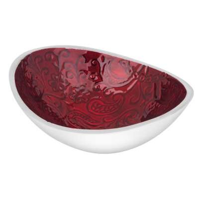 Räucherschale Jalina rot mit Paisleymuster, Aluminium oval