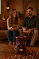 Weihrauchbrenner & Duftlampe MARAKESH – handgefertigt aus Softstone, bordeauxrot