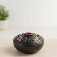 Räucherschale Padma Schwarz, Schale mit Deckel, Räucherstäbchenhalter aus Softstone