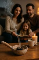 Räucherschale Atum whitewash mit Bastgriff, Terracotta