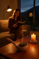 Räucherschale Atum whitewash mit Bastgriff, Terracotta