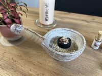 Räucherschale Atum whitewash mit Bastgriff, Terracotta