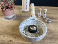 Räucherschale Atum whitewash mit Bastgriff, Terracotta