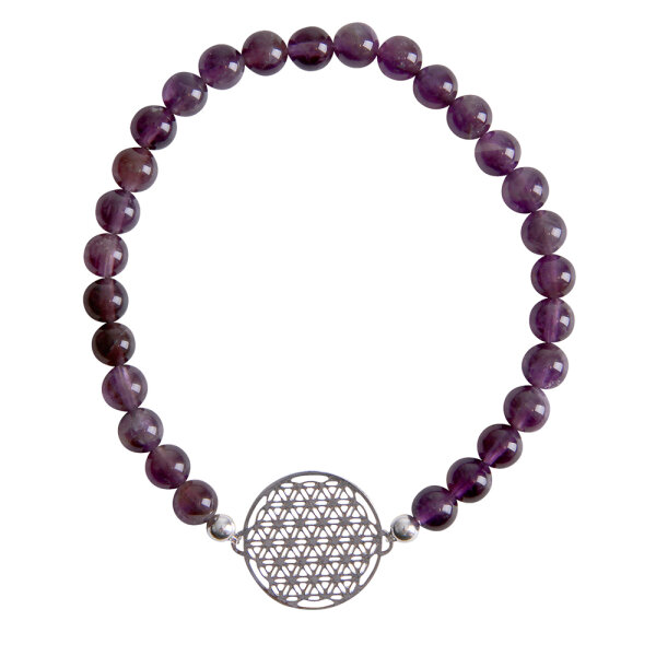 Armkette Amethyst, Armband mit Blume des Lebens 15 mm, 925er Silber, Stretcharmband