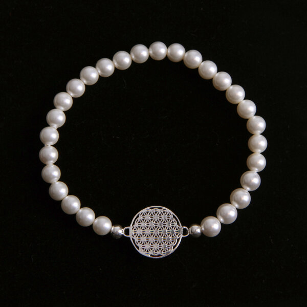 Armkette Perle, Armband mit Blume des Lebens, 15mm, 925er Silber