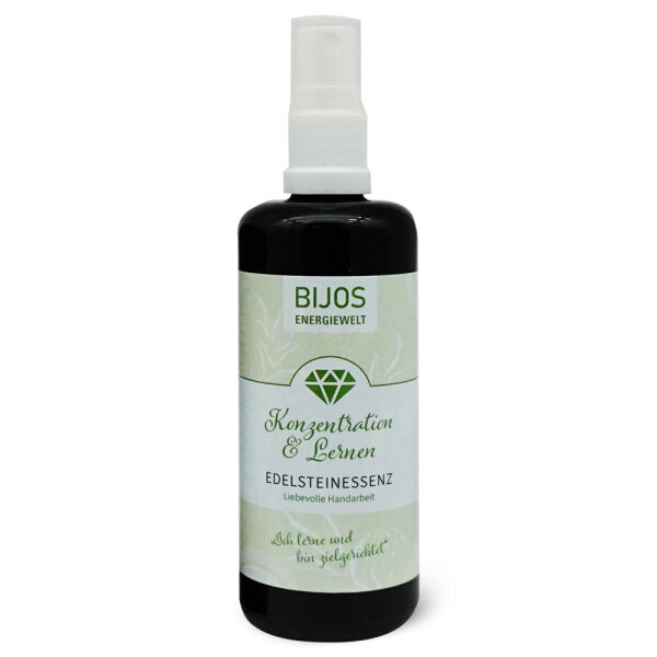 Bijos Edelstein Essenz Spray „Konzentration & Lernen“ 100 ml – Mookait, Chrysoberyll, Selenit & Bergkristall