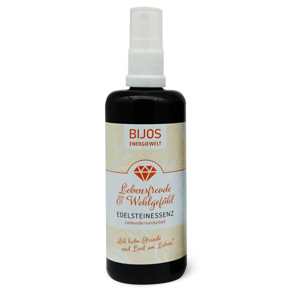 Bijos Edelstein Essenz Spray „Lebensfreude & Wohlgefühl“ 100 ml – Bergkristall, Sardonyx, Topas, Zoisit & Rubin