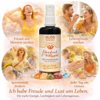 Bijos Edelstein Essenz Spray „Lebensfreude & Wohlgefühl“ 100 ml – Bergkristall, Sardonyx, Topas, Zoisit & Rubin