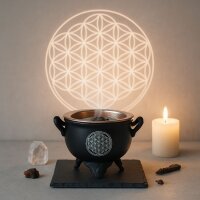 Weihrauchbrenner Flower of Life, die Blume des Lebens, schwarz mit Sieb