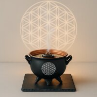 Weihrauchbrenner Flower of Life, die Blume des Lebens, schwarz mit Sieb