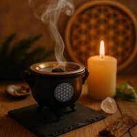 Weihrauchbrenner Flower of Life, die Blume des Lebens, schwarz mit Sieb