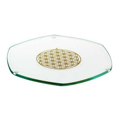 Natures Design Energy Plate gold 22 cm, Untersetzer Glas, mit Blume des Lebens, Handgemacht
