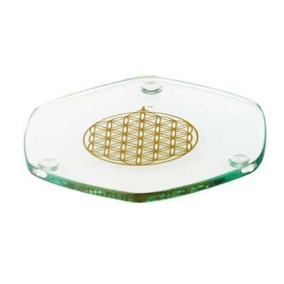 Natures Design Energy Plate gold 9 cm, Untersetzer Glas, mit Blume des Lebens, Handgemacht