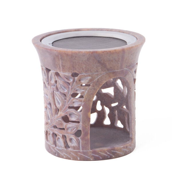 Weihrauchbrenner Korba Fair Trade mit Edelstahlsieb, Softstone mit Blätterrelief