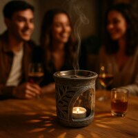 Weihrauchbrenner Korba Fair Trade mit Edelstahlsieb, Softstone mit Blätterrelief