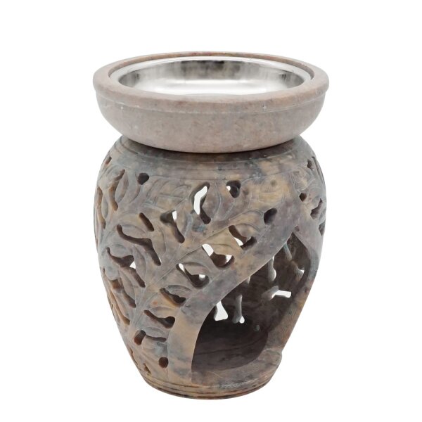 Weihrauchbrenner und Duftlampe Amphore Duo, Softstone mit Schale und Edelstahlsieb