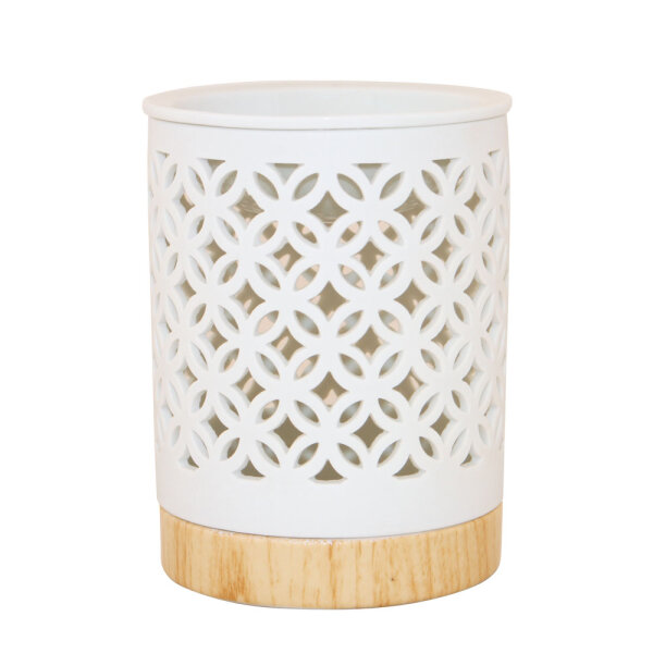 Duftlampe Manika, Keramik weiß, Holzoptik, 12 x 9,5 cm