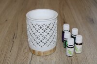 Duftlampe Manika, Keramik weiß, Holzoptik, 12 x 9,5 cm
