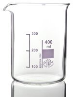 Simax Becherglas, hitzebeständiges Borosilikatglas 3.3, niedrige Form mit Ausguss und Skala, 400 ml