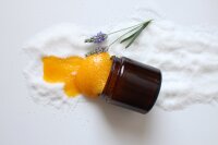 Glastiegel, Cremetiegel, Salbenglas aus Braunglas, 30 ml, schwarzer Bakelit Deckel, Gewinde 38 mm/R3