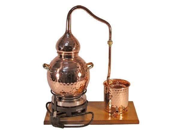CopperGarden Destille Alembik 2 Liter, Destillieranlage, meldefrei, handgeschmiedet aus Kupfer mit elektrischer Kochplatte