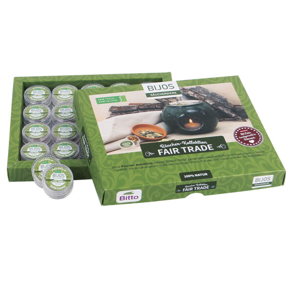 Bijos Räucher - Kollektion Fair Trade, Räucherwerk Sortimentsbox gefüllt mit 20 der beliebtesten Räucherwerke