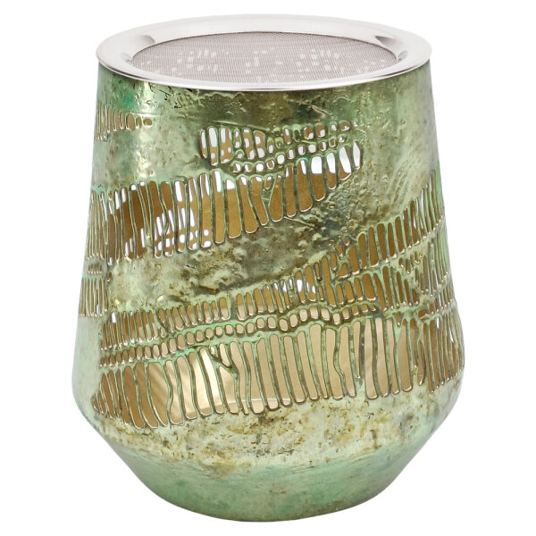 Weihrauchbrenner und Windlicht Elara shiny green, H: 10cm – Räuchergefäß aus Metall mit Edelstahlsieb