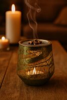 Weihrauchbrenner und Windlicht Elara shiny green, H: 10cm – Räuchergefäß aus Metall mit Edelstahlsieb