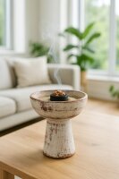 Räucherkelch Sundari whitewash – handgefertigtes Terracotta-Räuchergefäß im Shabby Chic, H: 15,5 cm, Ø 13 cm