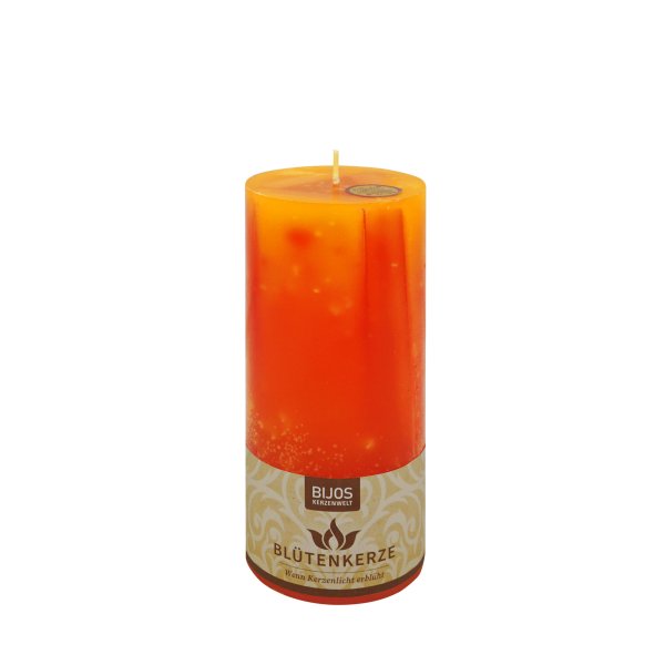 BIJOS Blütenkerze Orange – 19 cm hoch, Ø 8 cm, Brenndauer ca. 90 Stunden