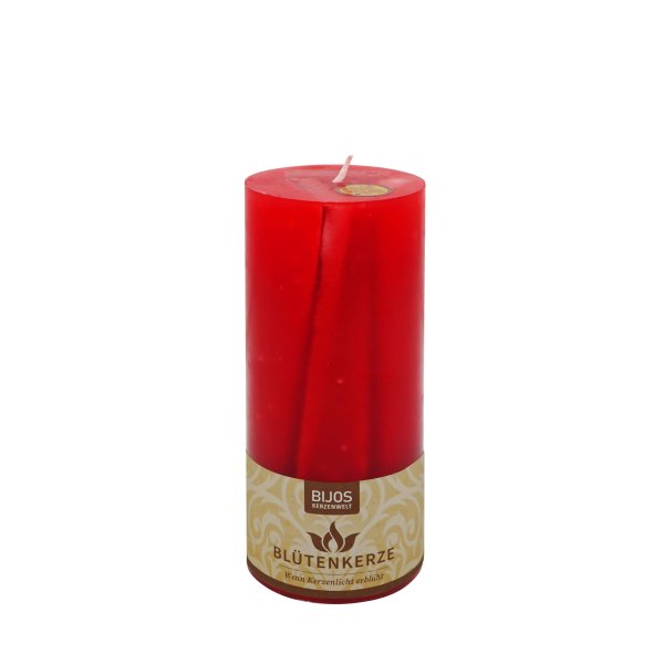 BIJOS Blütenkerze Rot – 19 cm hoch, Ø 8 cm, Brenndauer ca. 90 Stunden