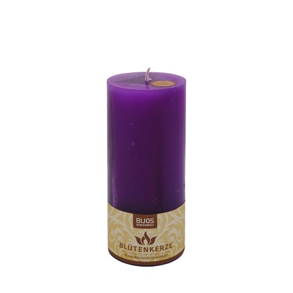 BIJOS Blütenkerze Violett – 19 cm hoch, Ø 8 cm, Brenndauer ca. 90 Stunden