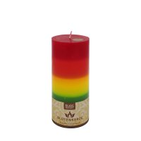 BIJOS Blütenkerze Regenbogen – 19 cm hoch, Ø 8 cm, Brenndauer ca. 90 Stunden