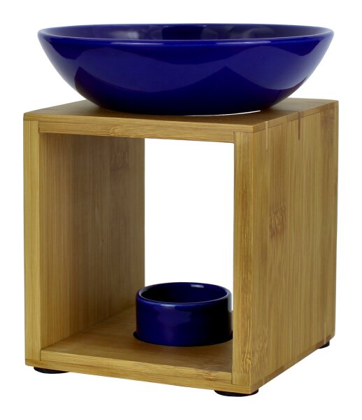 Duftlampe Malmö Blau, große Schale, Fair Trade, Aromalampe aus Bambusholz und Keramik