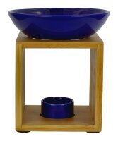 Duftlampe Malmö Blau, große Schale, Fair Trade, Aromalampe aus Bambusholz und Keramik