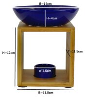 Duftlampe Malmö Blau, große Schale, Fair Trade, Aromalampe aus Bambusholz und Keramik