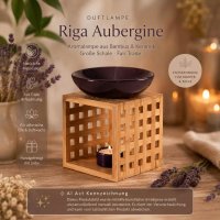 Duftlampe Riga Aubergine, große Schale, Fair Trade, Aromalampe aus Bambusholz und Keramik