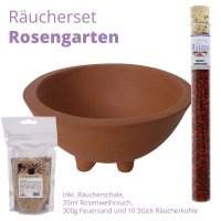 Räucherset Rosengarten, Geschenkset mit Schale, Sand, Kohle und Rosenweihrauch